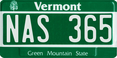 VT license plate NAS365
