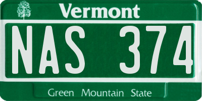 VT license plate NAS374