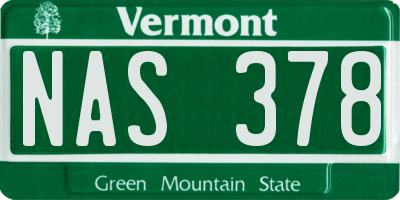 VT license plate NAS378