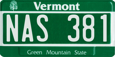 VT license plate NAS381