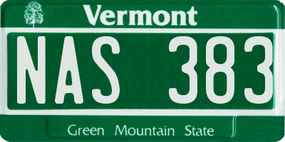 VT license plate NAS383