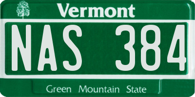 VT license plate NAS384