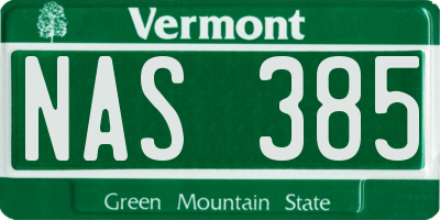 VT license plate NAS385
