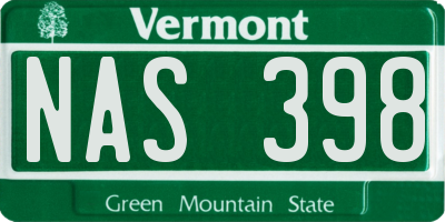 VT license plate NAS398
