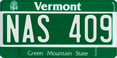 VT license plate NAS409