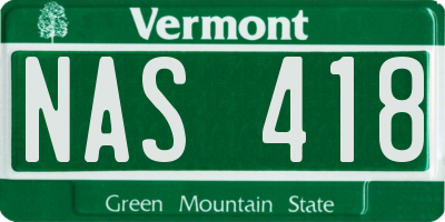 VT license plate NAS418