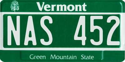 VT license plate NAS452