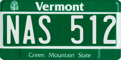 VT license plate NAS512