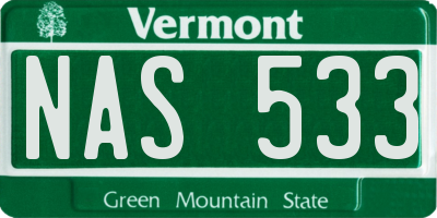 VT license plate NAS533
