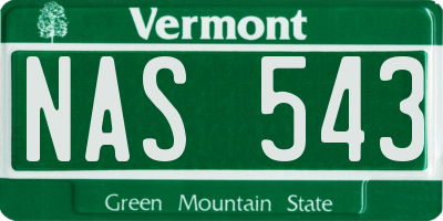 VT license plate NAS543