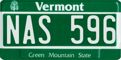 VT license plate NAS596