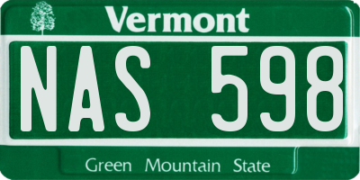 VT license plate NAS598