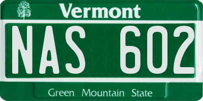 VT license plate NAS602