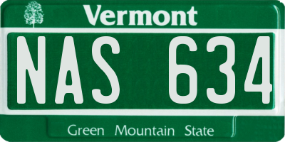 VT license plate NAS634