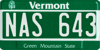 VT license plate NAS643