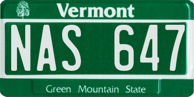 VT license plate NAS647