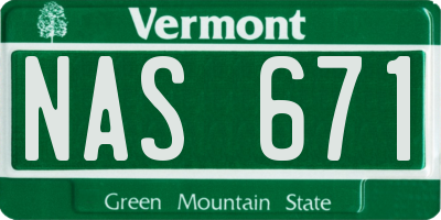 VT license plate NAS671