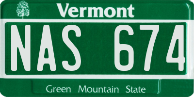 VT license plate NAS674