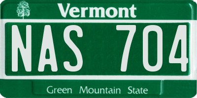 VT license plate NAS704