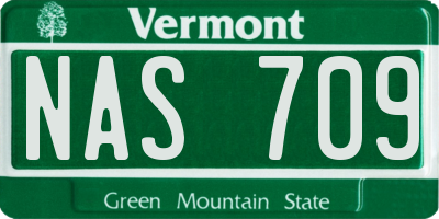 VT license plate NAS709