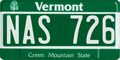 VT license plate NAS726