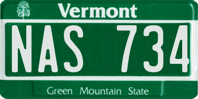 VT license plate NAS734