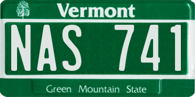 VT license plate NAS741