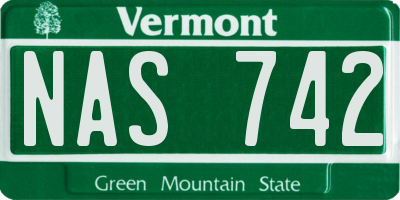 VT license plate NAS742
