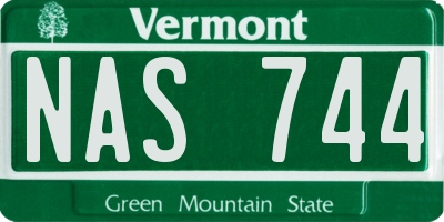 VT license plate NAS744