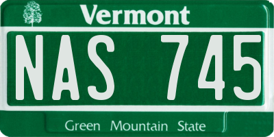 VT license plate NAS745