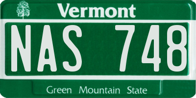 VT license plate NAS748