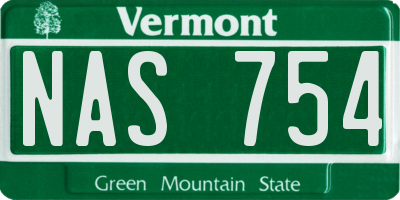 VT license plate NAS754