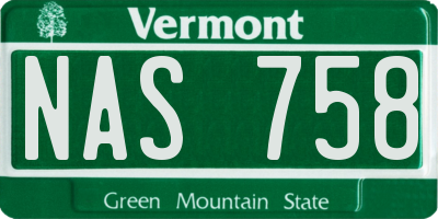 VT license plate NAS758