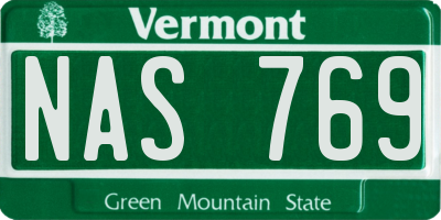 VT license plate NAS769