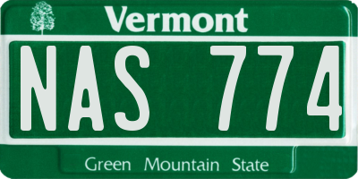 VT license plate NAS774