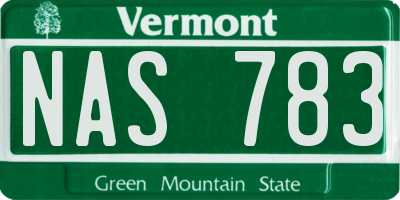 VT license plate NAS783