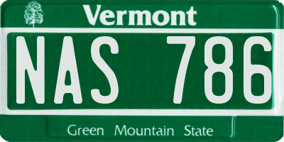 VT license plate NAS786