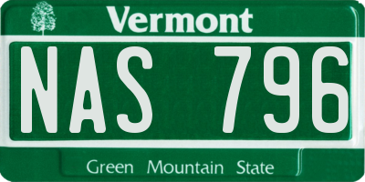 VT license plate NAS796
