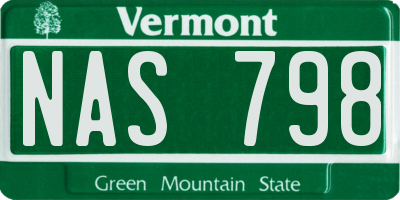 VT license plate NAS798