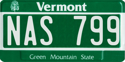 VT license plate NAS799