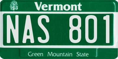 VT license plate NAS801