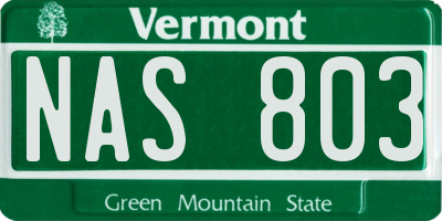 VT license plate NAS803