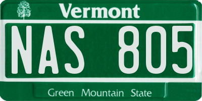 VT license plate NAS805