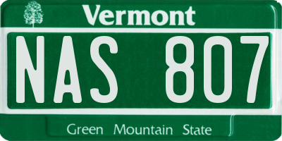 VT license plate NAS807