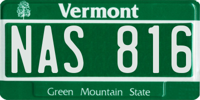 VT license plate NAS816