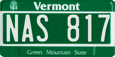 VT license plate NAS817