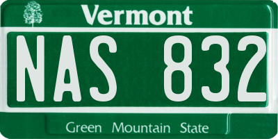 VT license plate NAS832