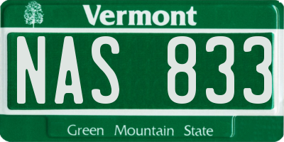 VT license plate NAS833