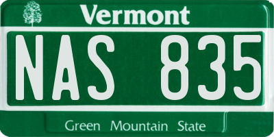 VT license plate NAS835