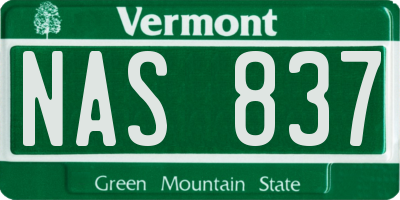 VT license plate NAS837
